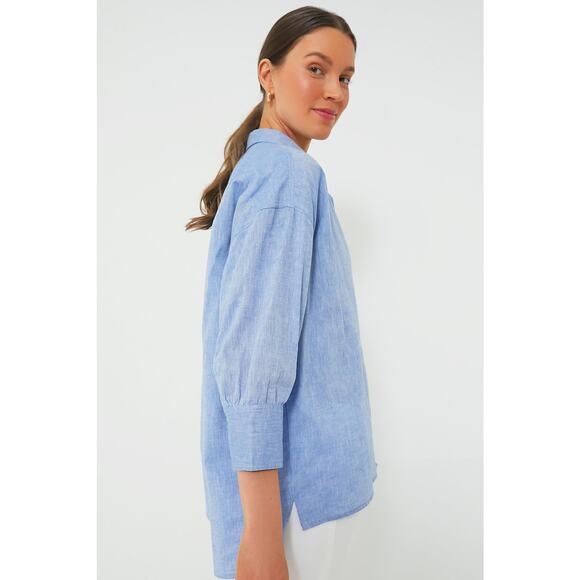 POMANDER PLACE Chambray Adair Boyfriend Shirt Size S NWT Retail $98 Tuckernuck - Picture 2 of 7